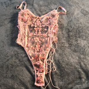 pink lace bodysuit